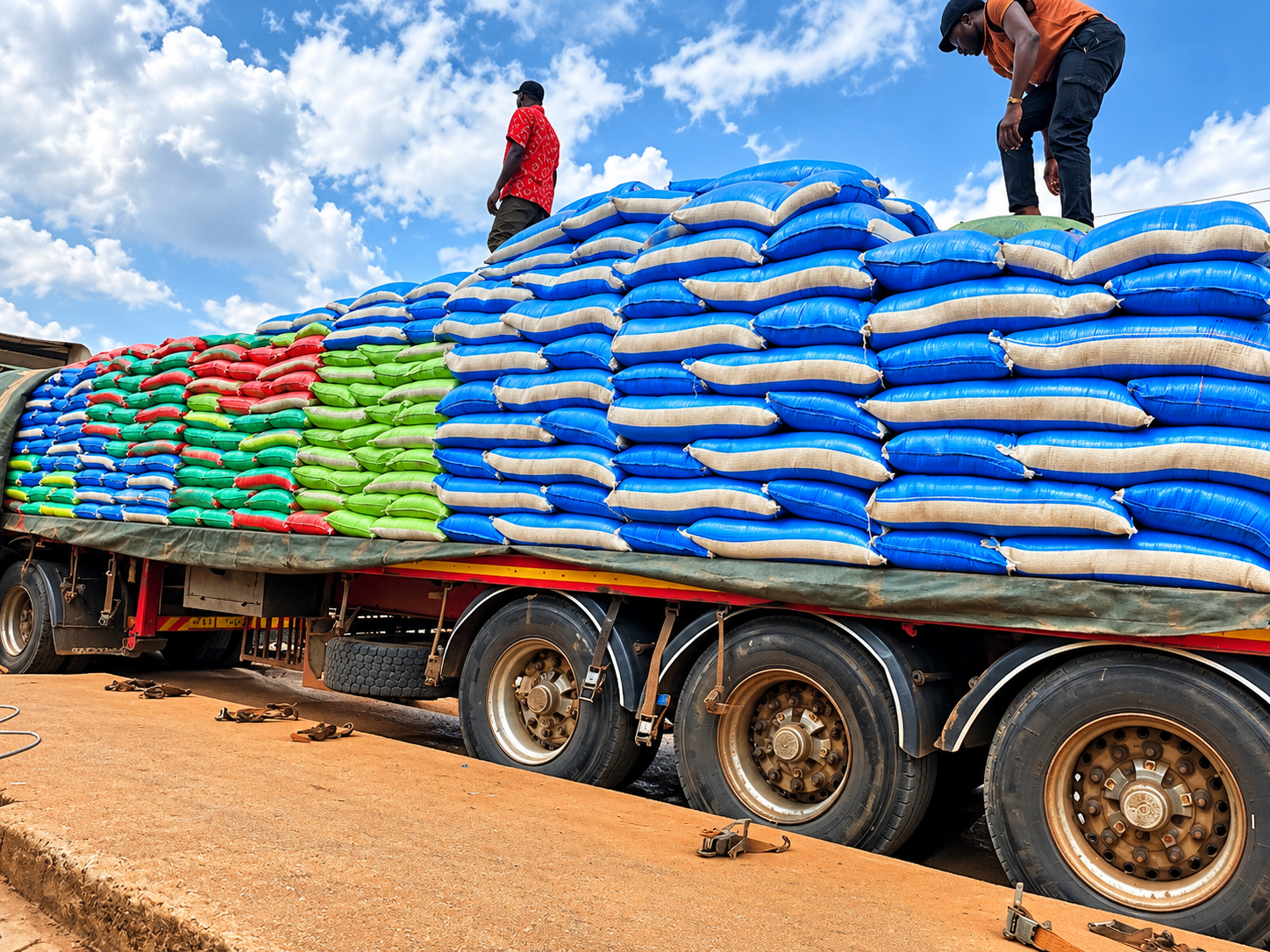 A truck loaded with sacks of rice, ready for delivery